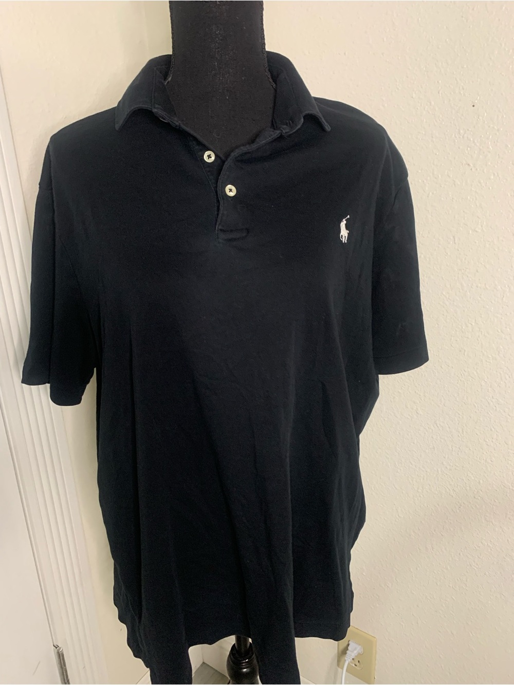 Ralph Lauren Black Short-Sleeve Polo with White Pony Logo